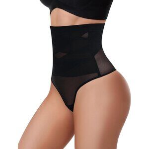Women Black Thong Shapewear Seamless High Waisted Panties Body Shaper Underwear